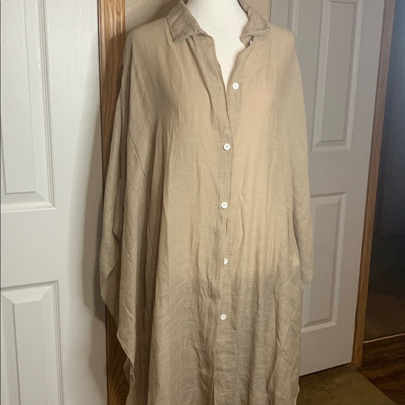 CHIC Solid Beige Beach Cover-Up Button Front Lightweight One Size - Picture 3 of 4